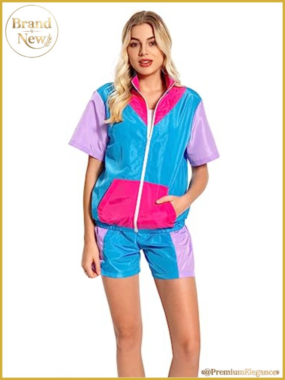 80s 90s Tracksuit Set Short Sleeve Bomber Jacket & Shorts Retro Sportswear